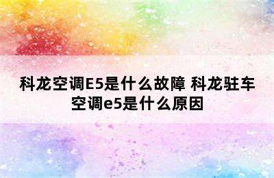 科龙空调E5是什么故障 科龙驻车空调e5是什么原因